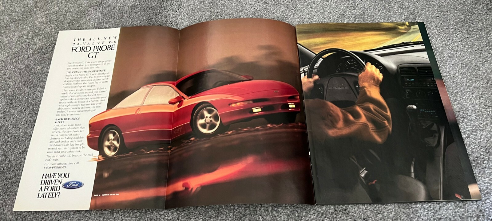 1993 FORD PROBE GT Magazine Print Ad Car Spread Red Sports Coupe v6 mazda vtg