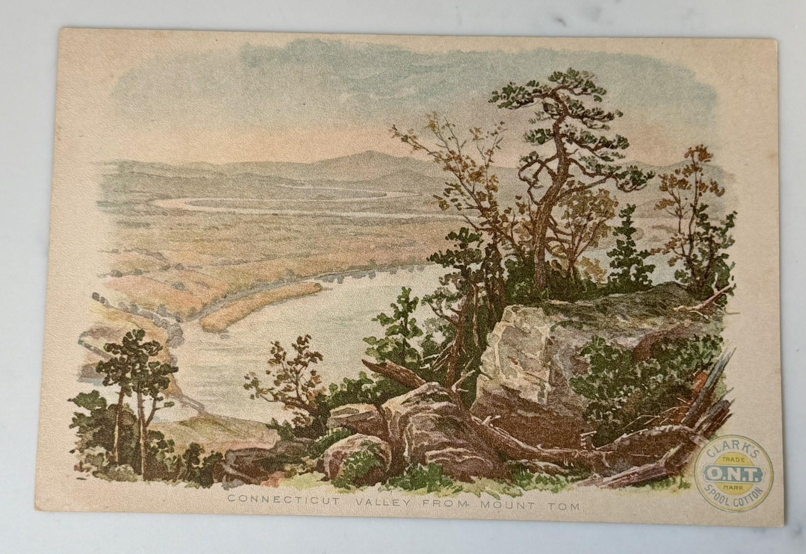 Clarks ONT Spool Cotton Trade Card – Connecticut Valley from Mount Tom