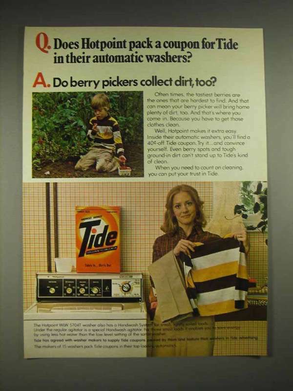 1978 Tide Detergent Ad – Hotpoint Pack a Coupon