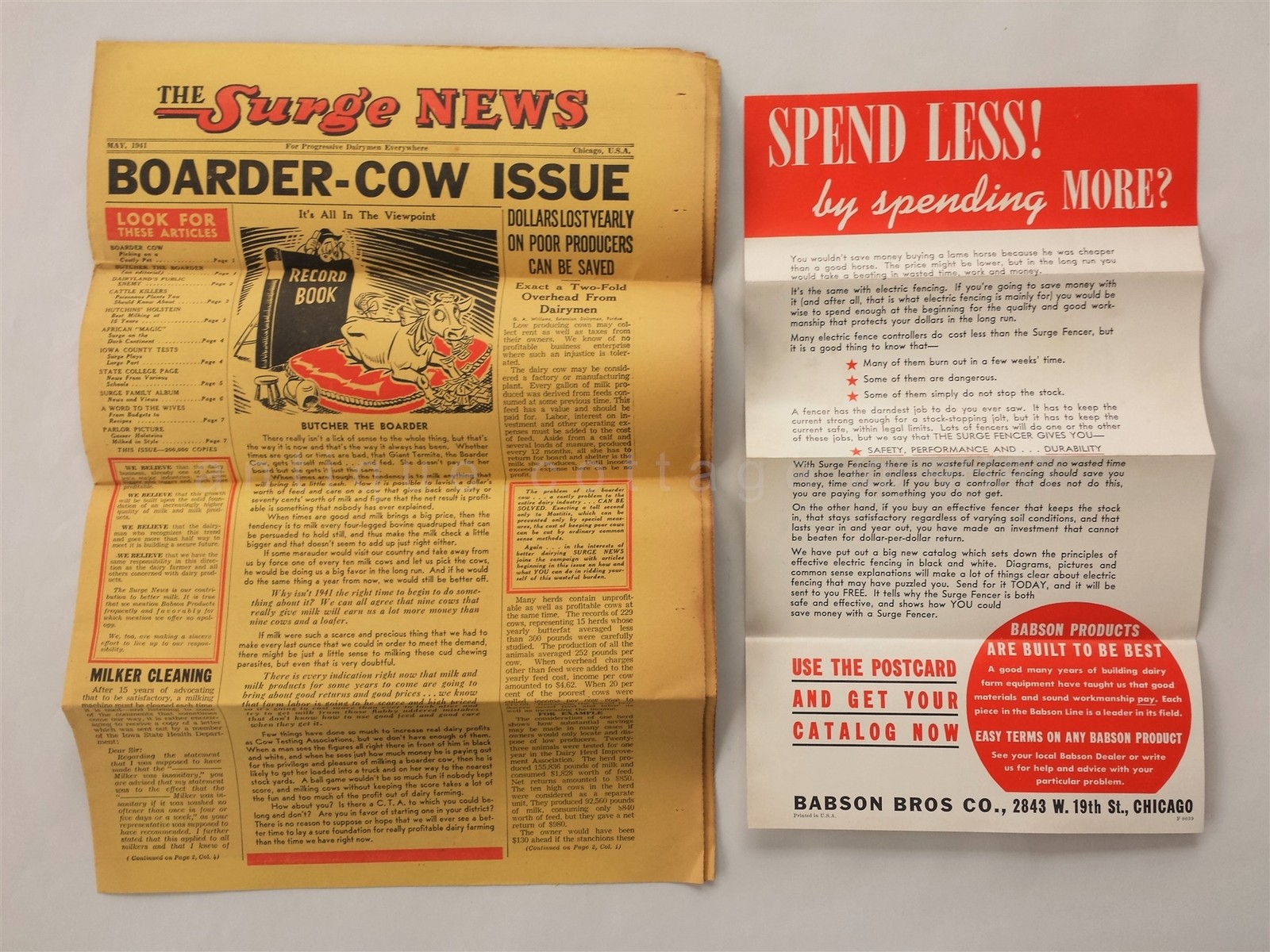 1941 vintage BABSON SURGE NEWS advertising 8pg NEWS w BROADSIDE boarder cow