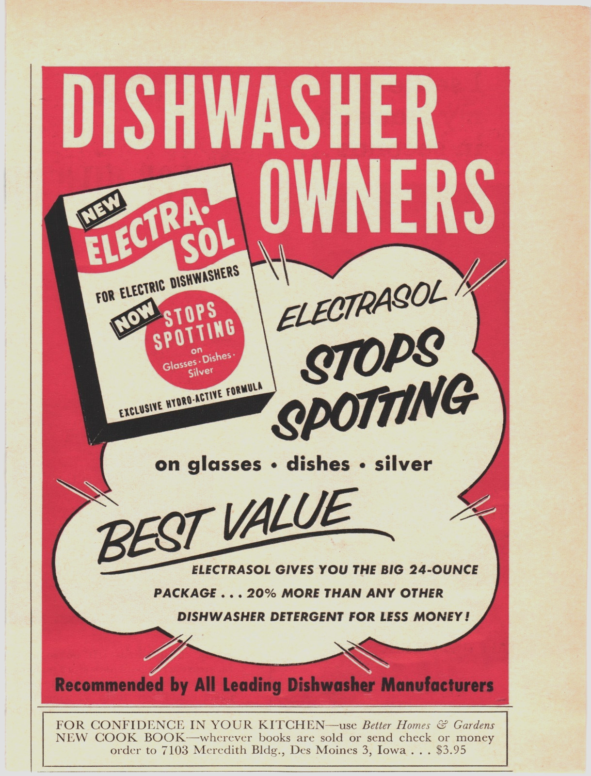 50s Print Ad ElectraSol Dishwasher Detergent Stops Spotting Kitchen Cleaning 001