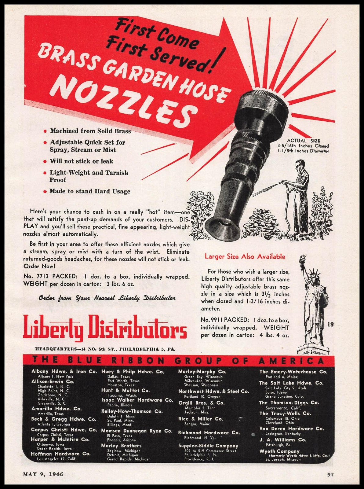 1946 Emery Waterhouse Portland Maine Liberty Brass Garden Hose Nozzles Print Ad
