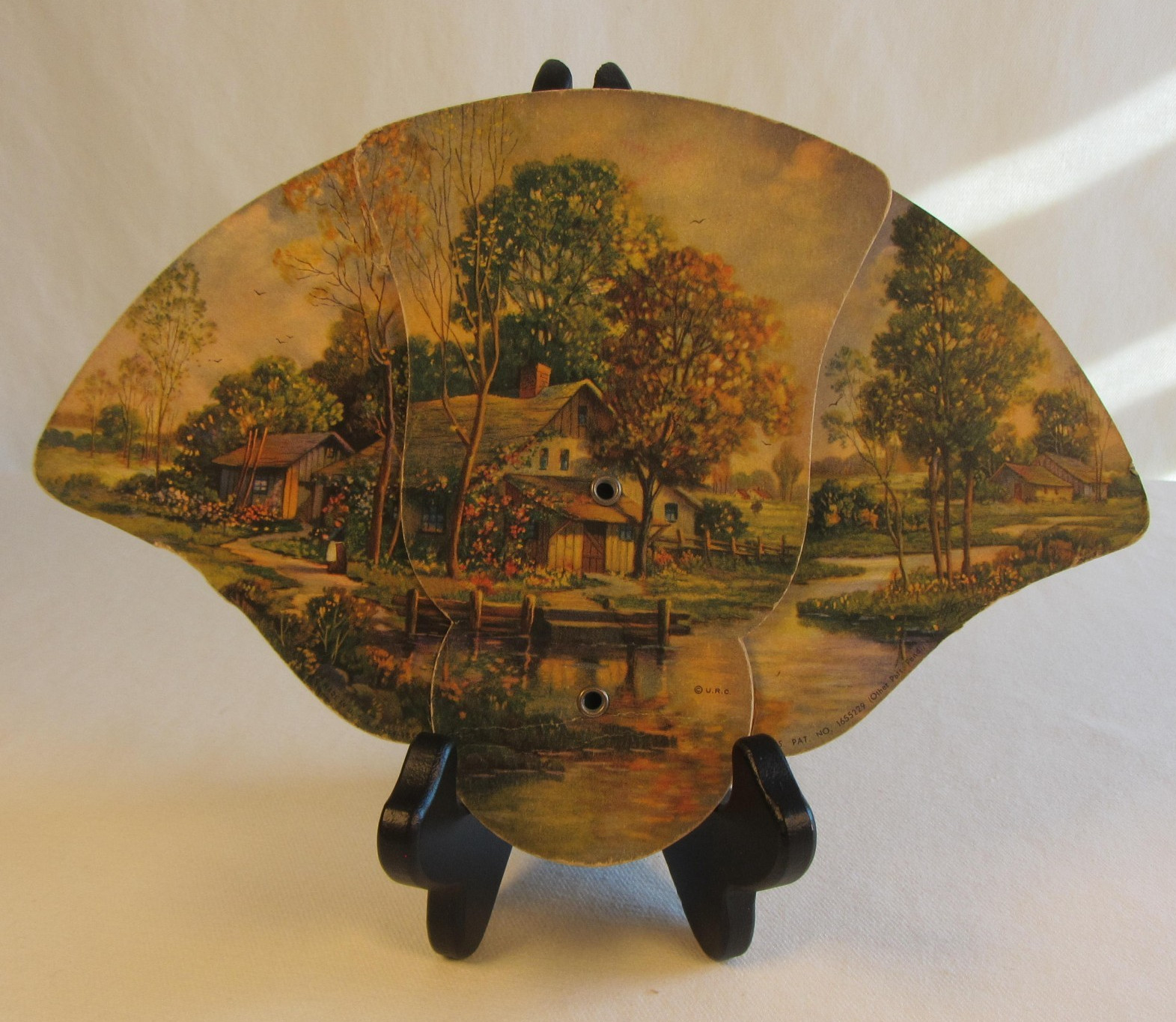 Vintage Hand Fan Paper Tri-fold No Advertisement Cottage Design