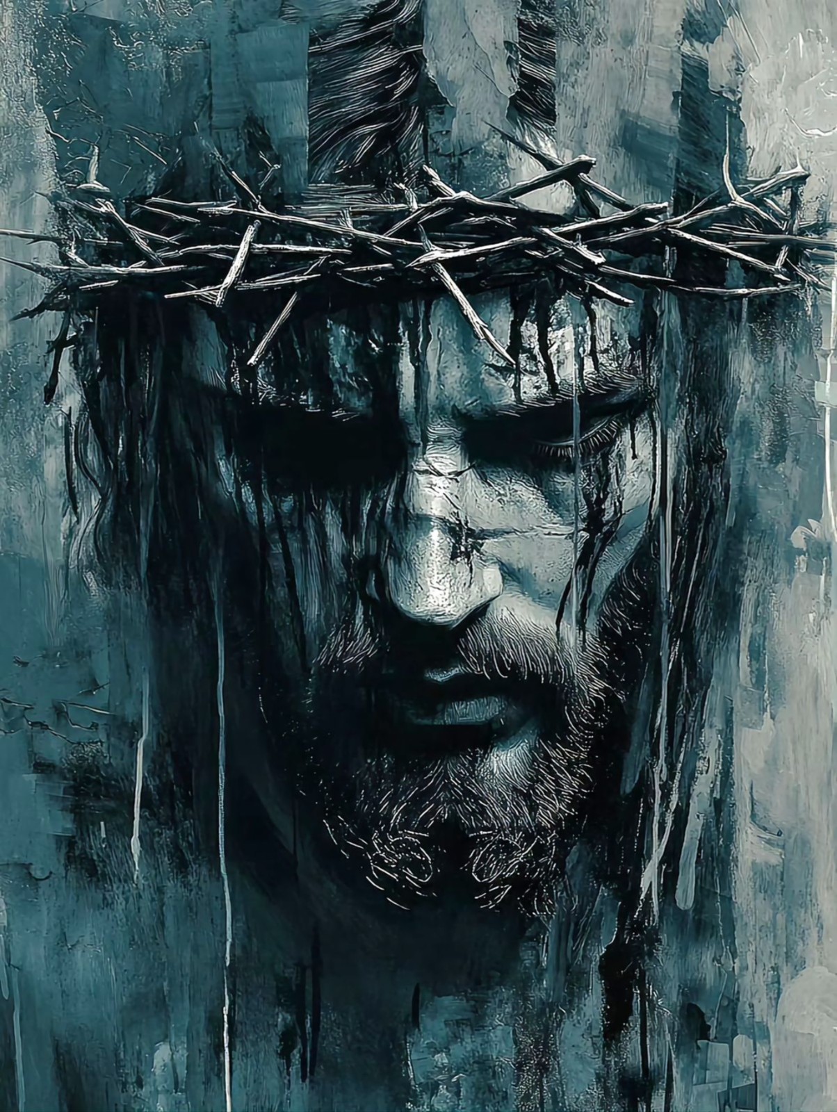 Jesus with thorn crown wall art metal sign
