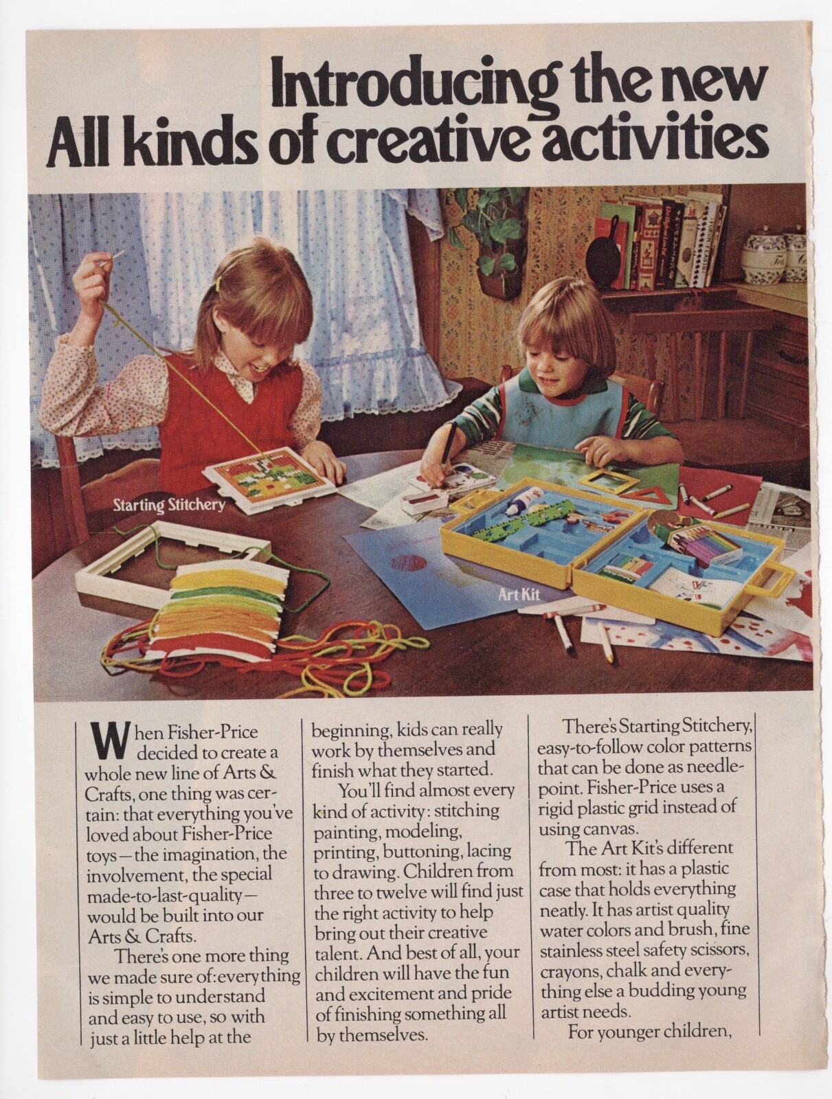 Vintage 1970s mag print ad Fisher Price Arts and Crafts sets toys activities