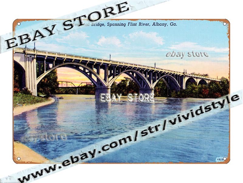 Tin Sign 1941 Memorial Bridge Albany Georgia Spanning Flint River mechanic decor