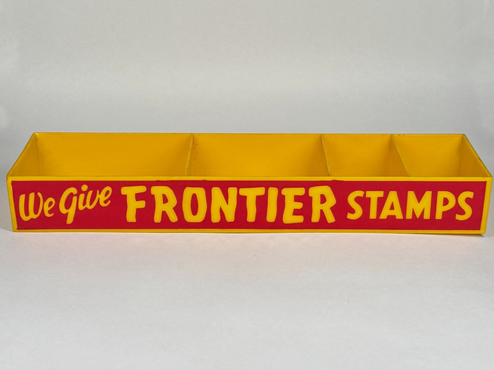 Vintage WE GIVE FRONTIER STAMPS trading stamps coin tray grocery general store