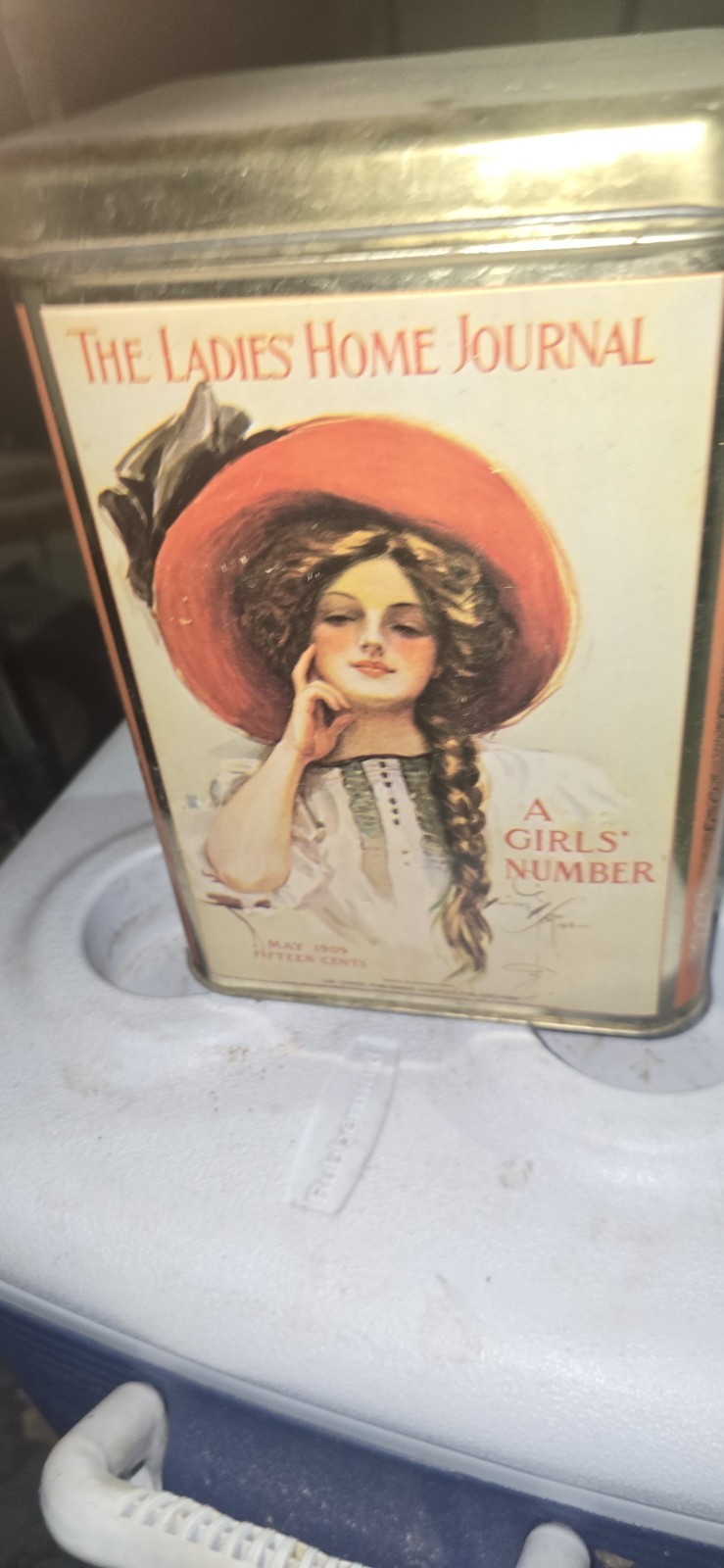 Vintage Rustic Tin Canister The Ladies Home Journal “A Girls’ Number “ May 1909