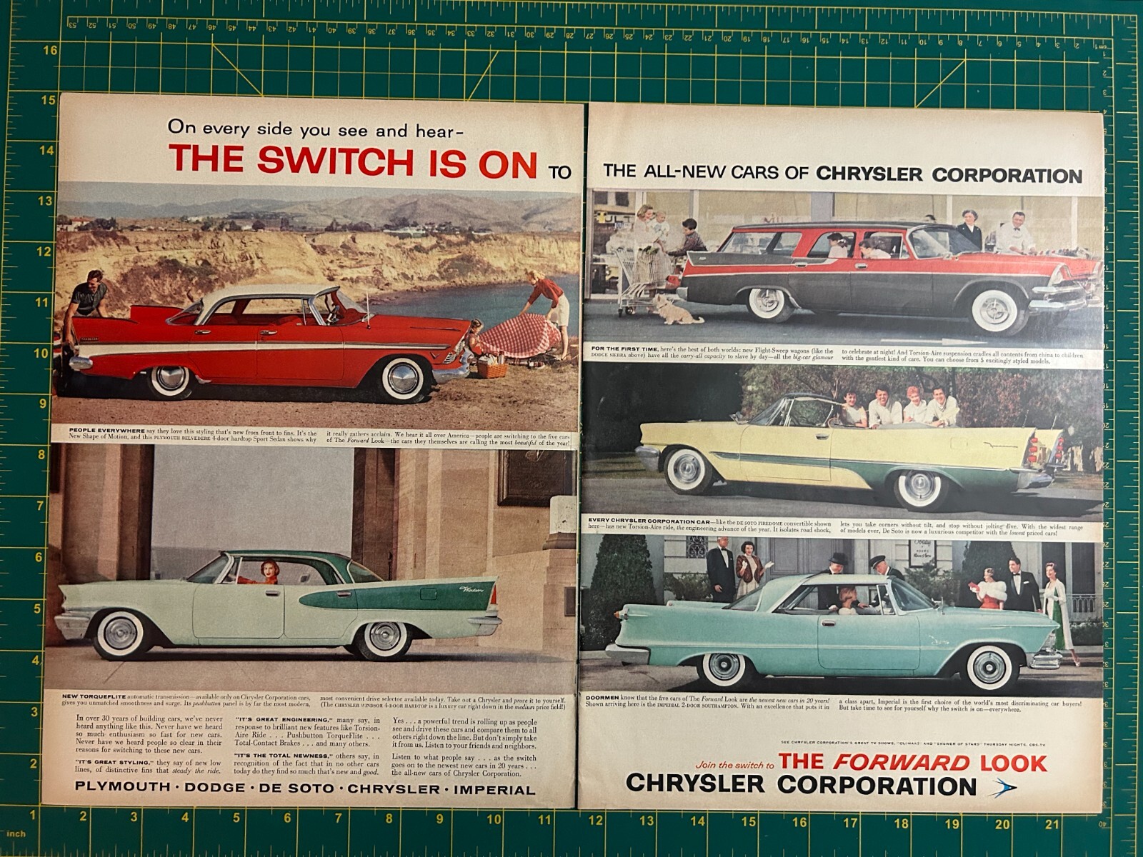 1957 Vintage Chrysler Plymouth Belvedere Windsor Dodge Sierra 2 Page Print Ad P1
