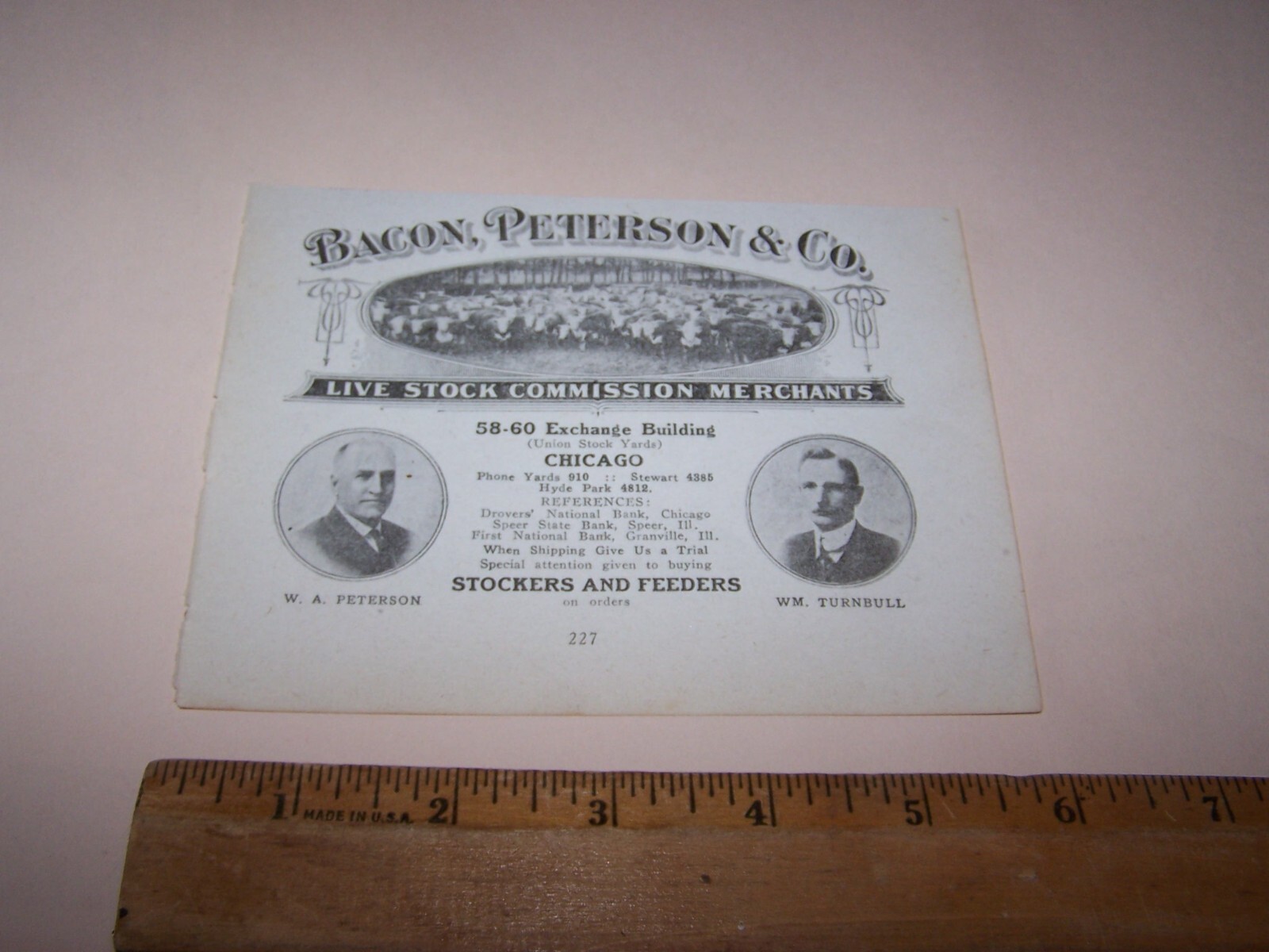 1918 BACON PETERSON CO LIVE STOCK COMMISSION MERCHANTS Paper Ad CHICAGO ILLINOIS