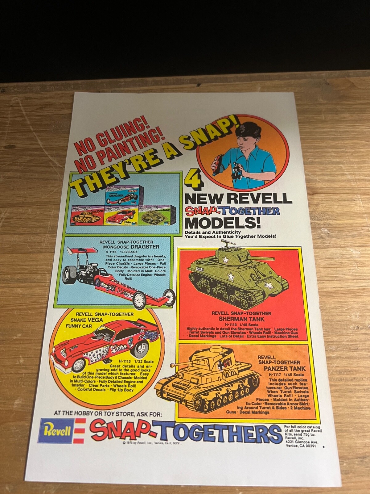 1976 VINTAGE 6X10 Print AD FOR REVELL SNAP MODEL KITS PANZER TANK,DRAGSTER,VEGA