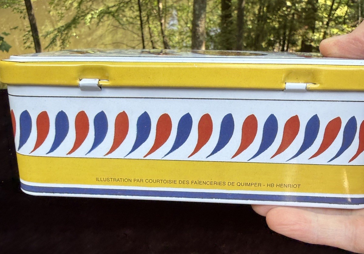 HB HENRIOT QUIMPER rooster RECTANGULAR BISCUIT TIN metal canister FRANCE -LO25
