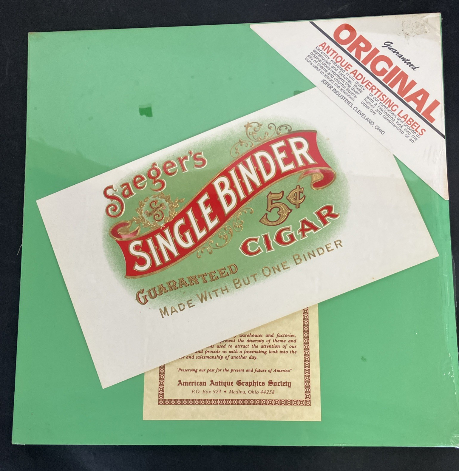 Saeger’s Single Binder Cigar Label COA American Antiques Graphics