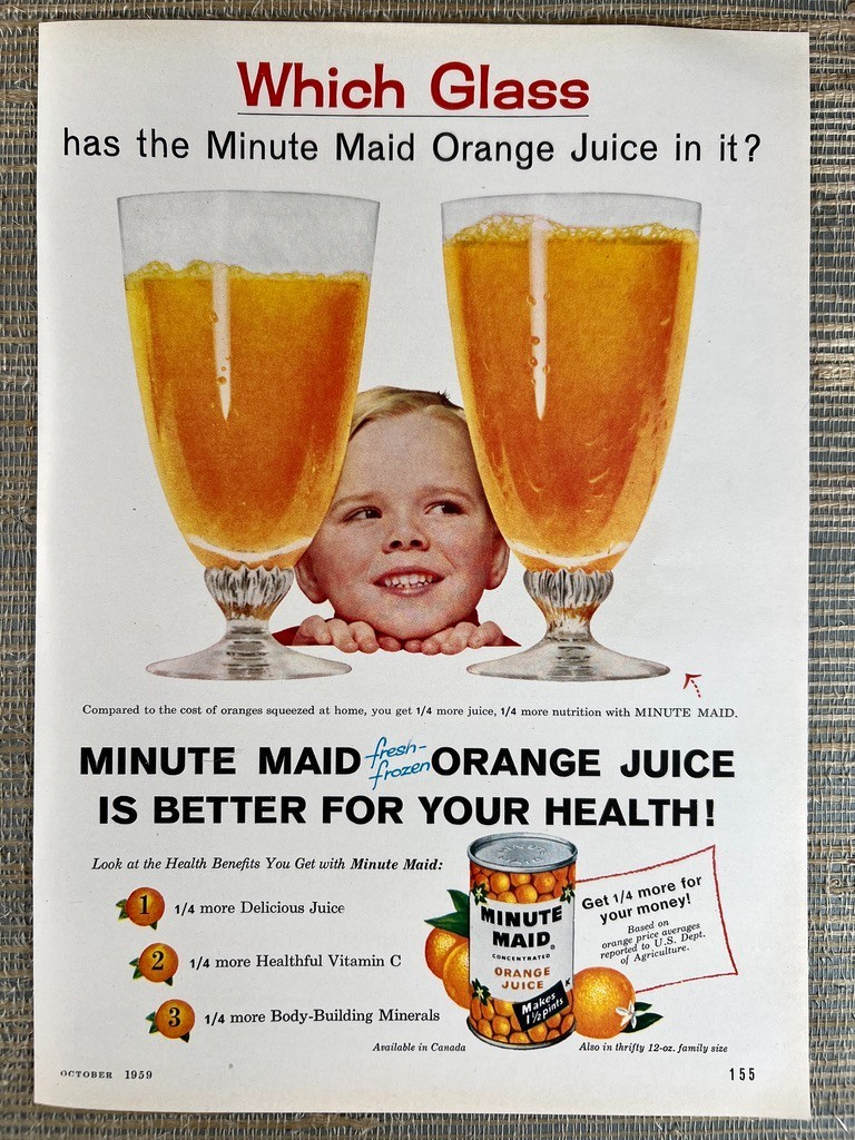 Minute Maid Concentrated Orange Juice 1959 Vintage Print Ad