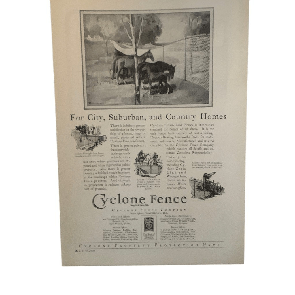 Vintage 1927 Cyclone Fence City Suburban Country Ad Advertisement