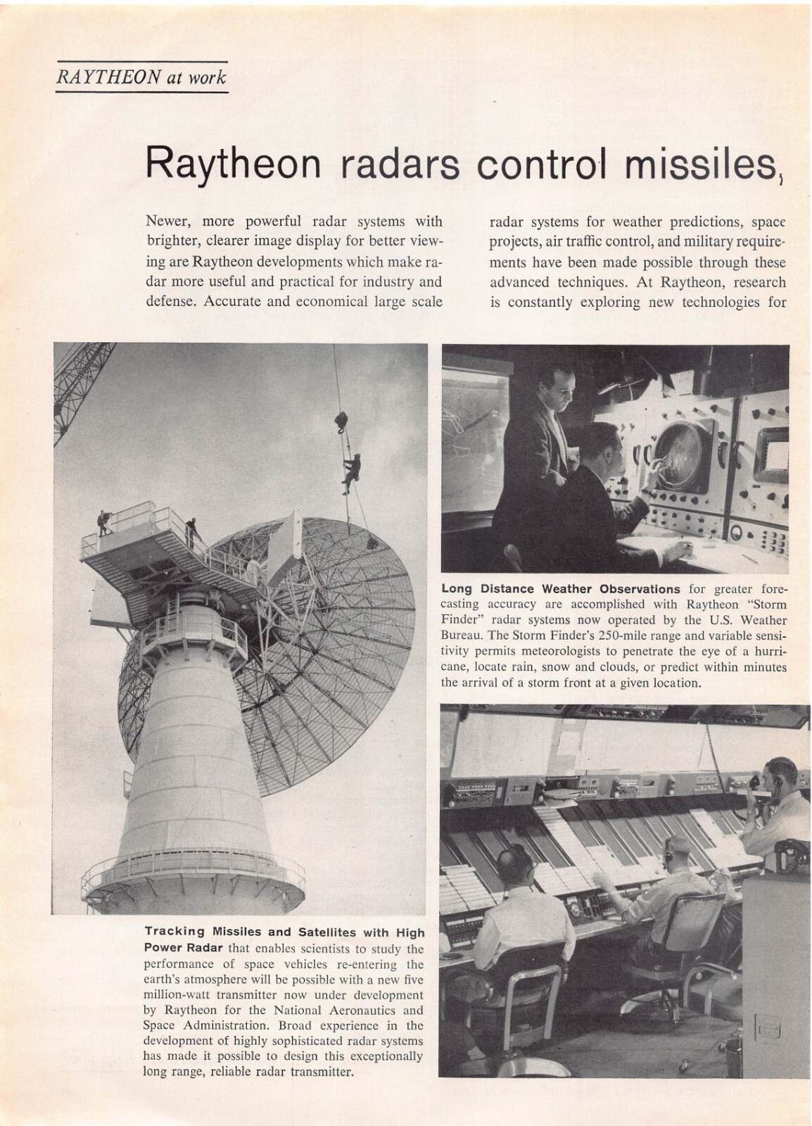Raytheon Radar Control Missiles NASA US Navy Double Page Vintage Print Ad