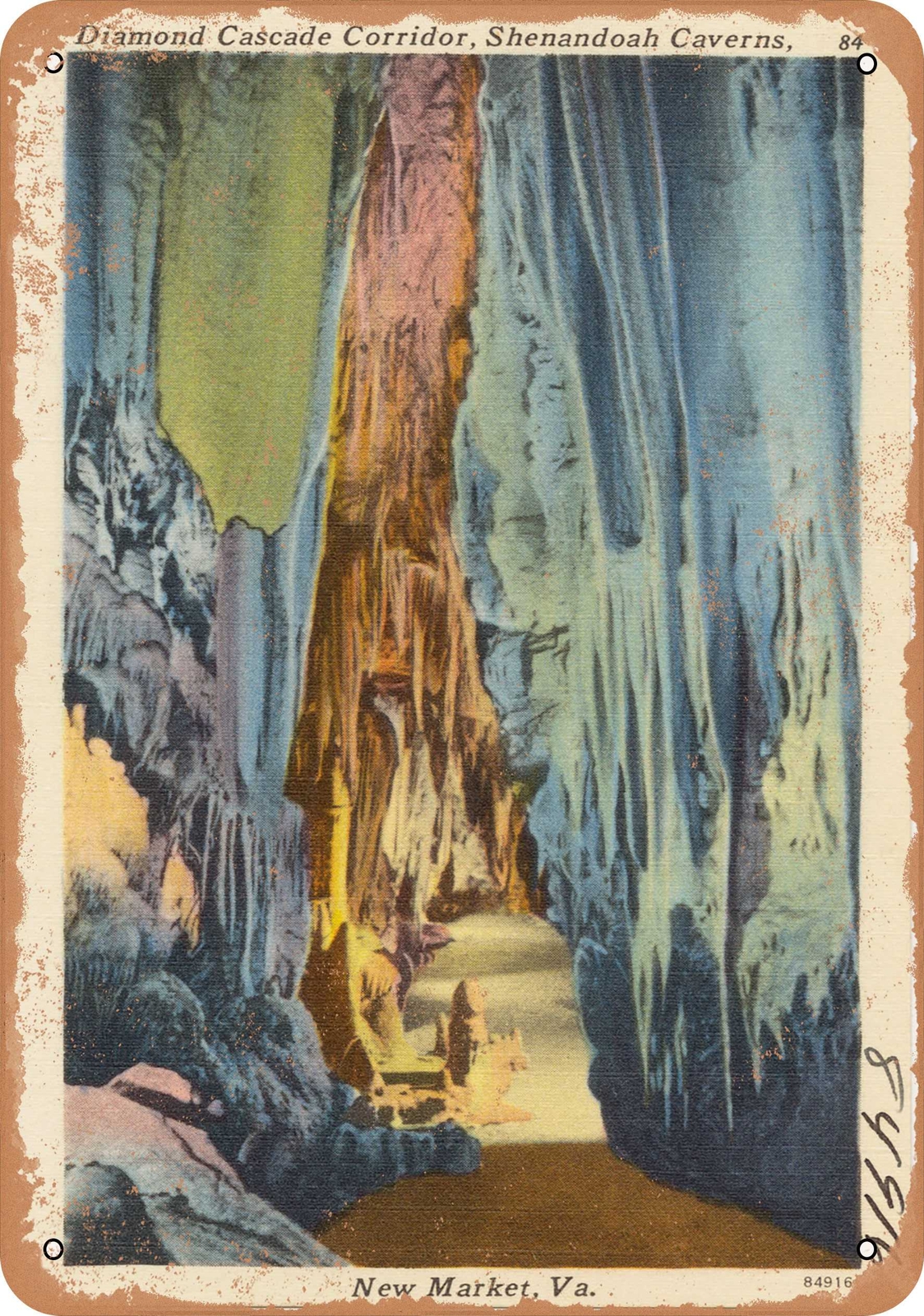 Metal Sign – Virginia Postcard – Diamond Cascade Corridor, Shenandoah Caverns,