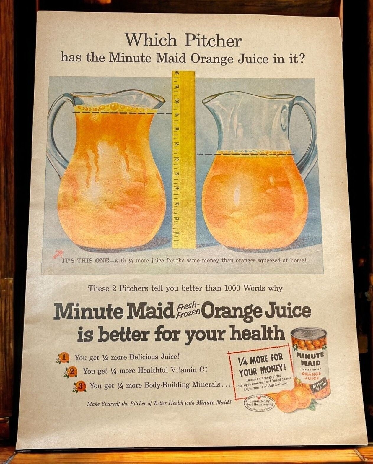 Minute Maid Orange Juice Vintage Print Ad 1950s Frozen OJ Mid Century Kitchen