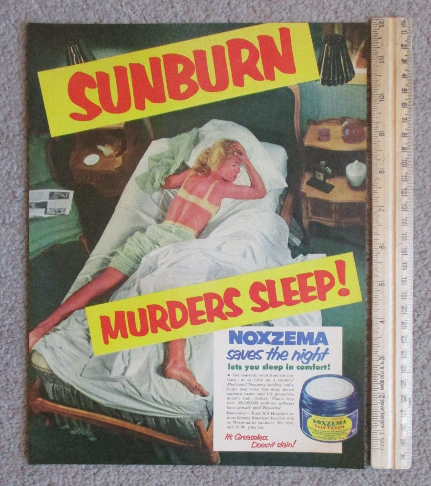 1953 NOXZEMA FOR SUNBURN Vintage 9″X12″ Magazine Ad 1950’s ML-1