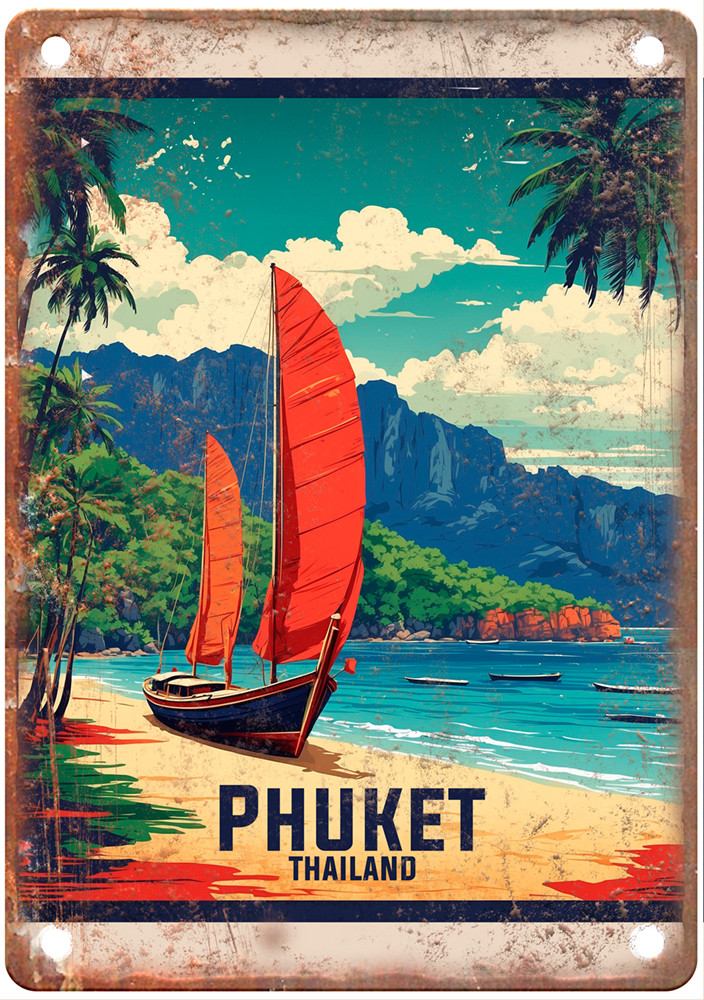 Vintage Phuket Thailand Retro Look Travel Poster Metal Sign T3574