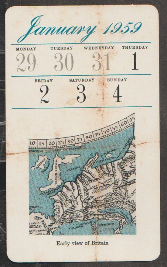 JN GB Early View of Britain Calender card 1959
