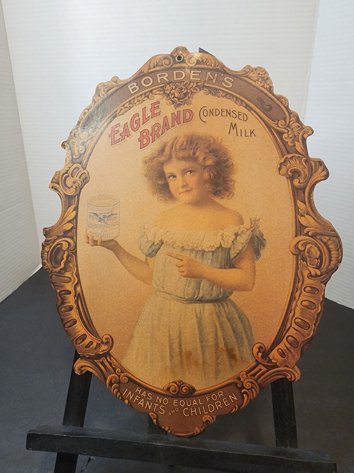 Vtg Antique Borden’s Baby Food Advert Sign Victorian Infants Milk for Children
