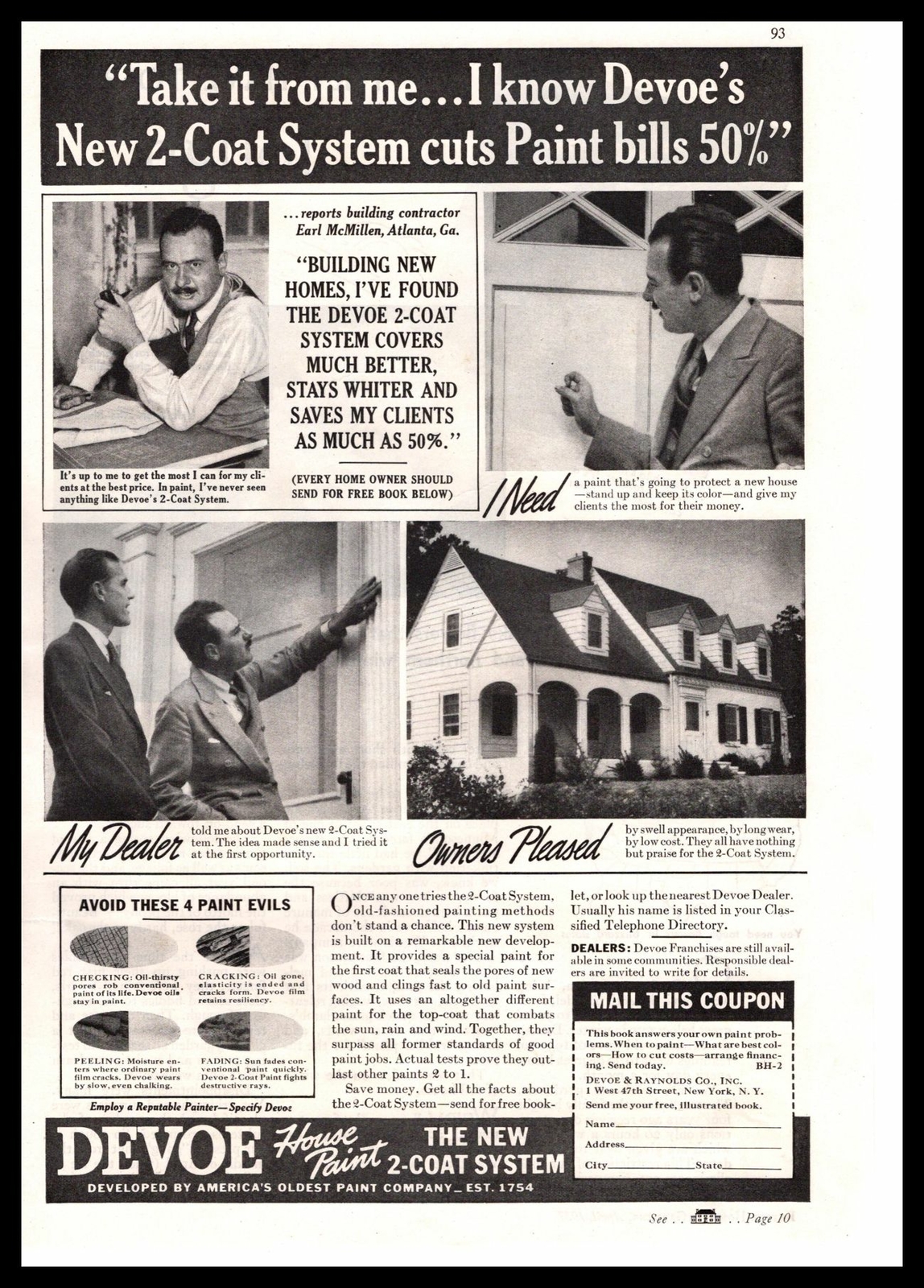 1937 Devoe & Reynolds Co. “The New 2-Coat System Cuts Paint Bills 50%” Print Ad