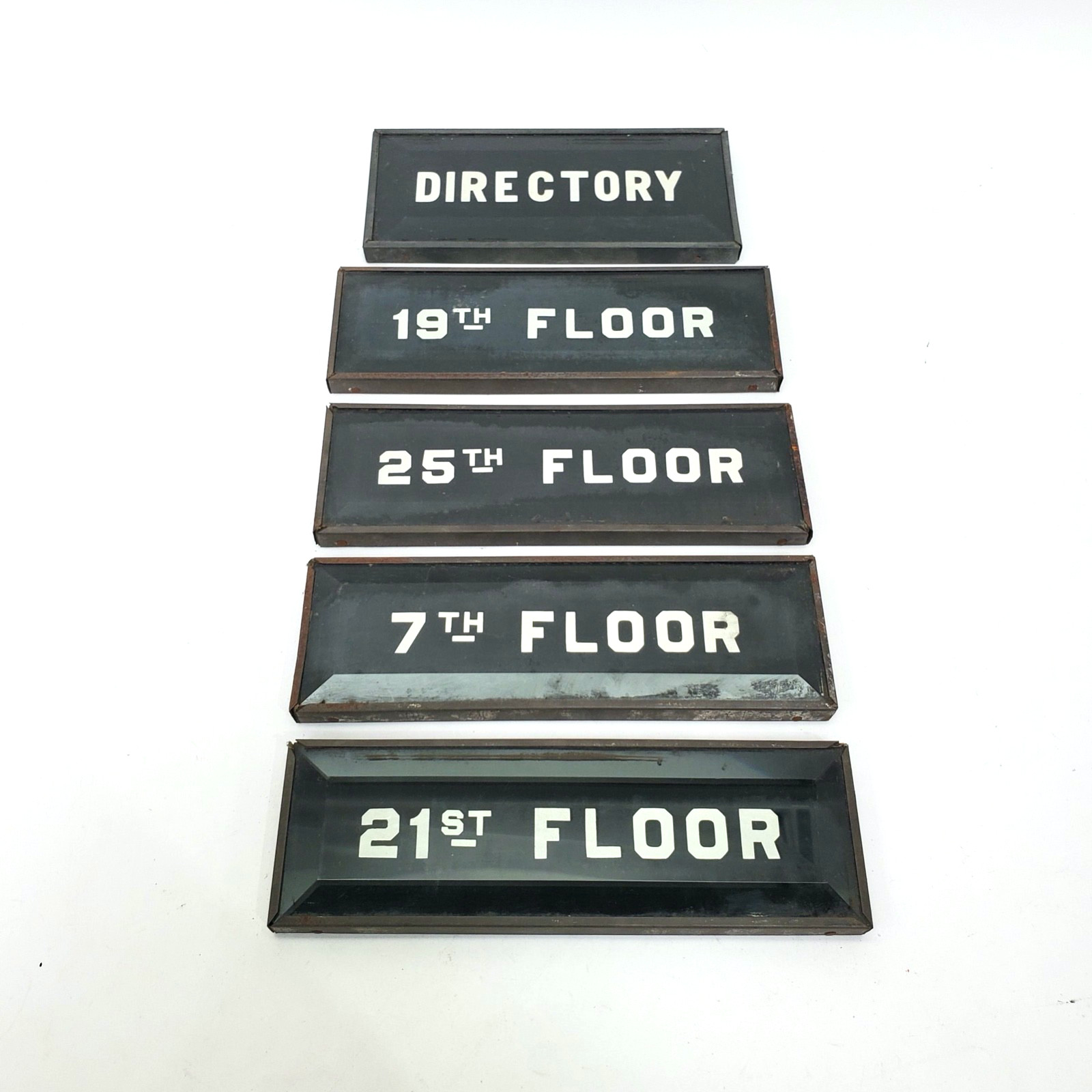 Vintage Set of 5 40s Salvage Office Directory Signage Wood Metal Beveled Glass