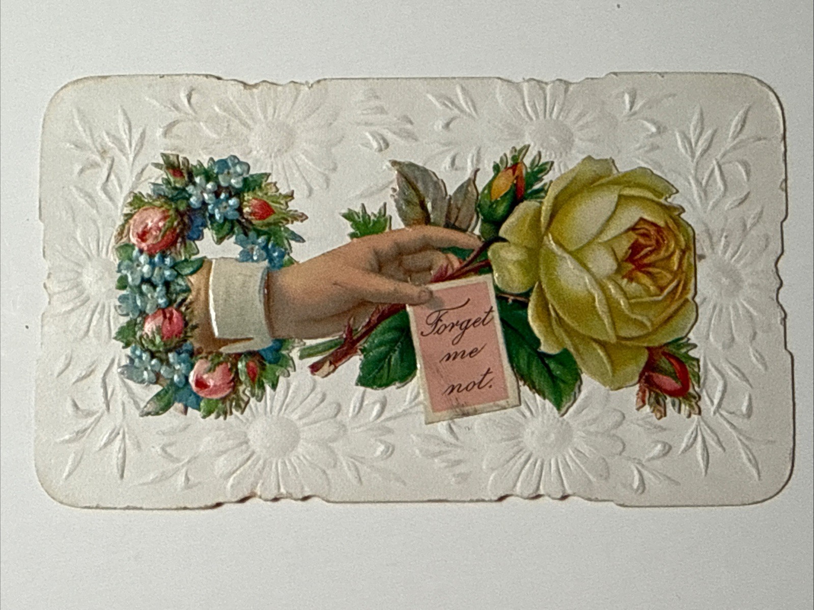 CHRISTINA YOUNG 1800 Embossed Victorian Yellow Rose Hand Die cut Calling Card