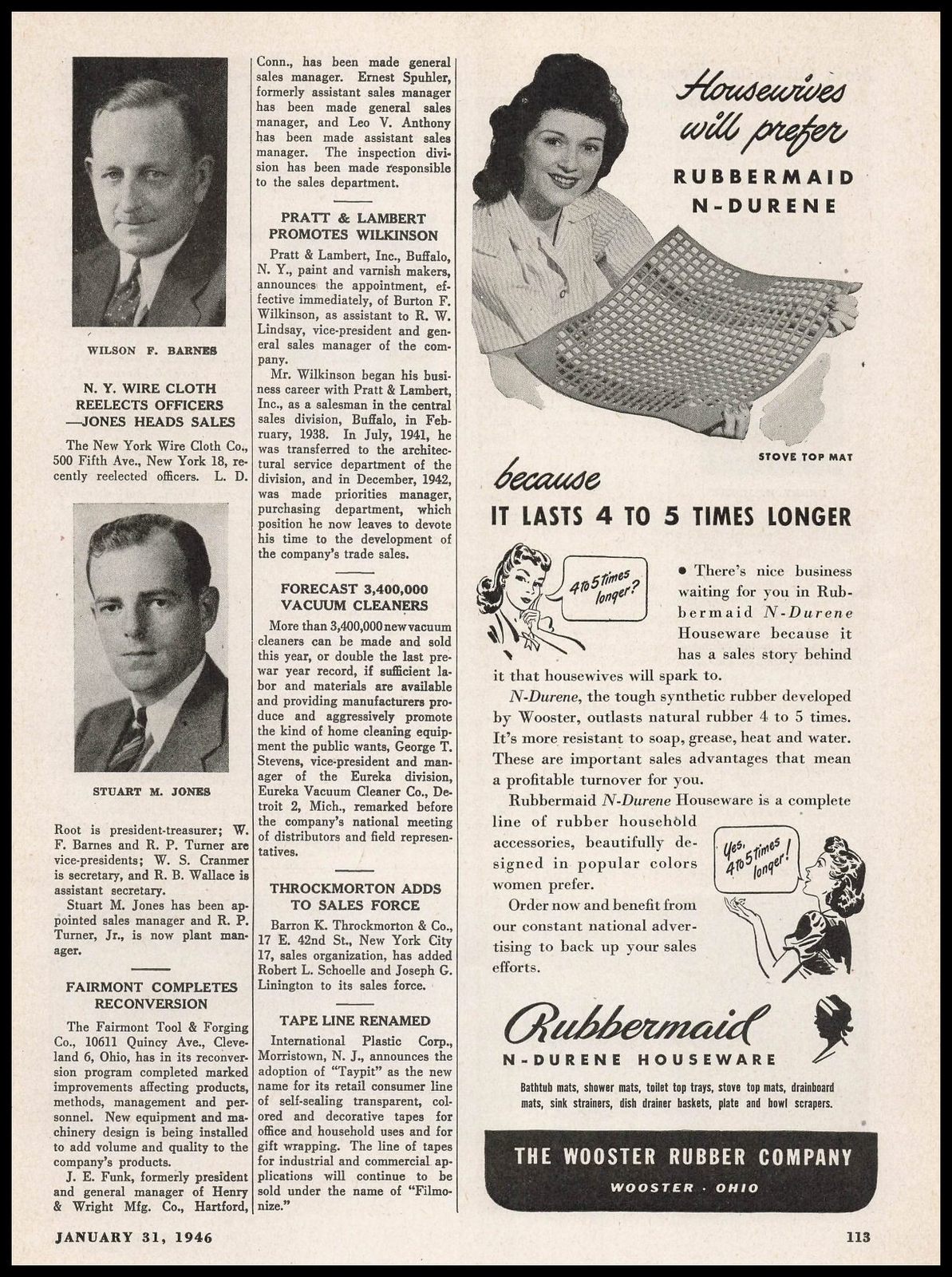 1946 Wooster Rubber Co. Ohio Rubbermaid N-Duren Houseware Vintage Print Ad