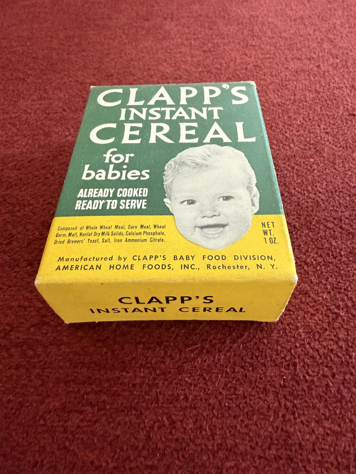 VINTAGE ADVERTISING FREE SAMPLE BOX CLAPP’S INSTANT CEREAL for BABIES ROCHESTER