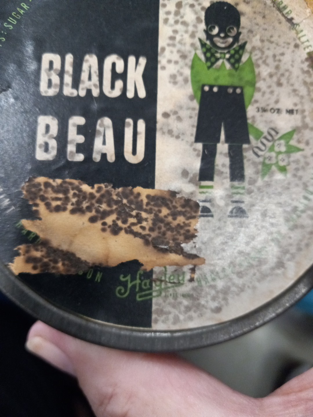 VINTAGE BLACK BEAU TIN EXTREMELY RARE Candy Tin Can Paper Label Advertising