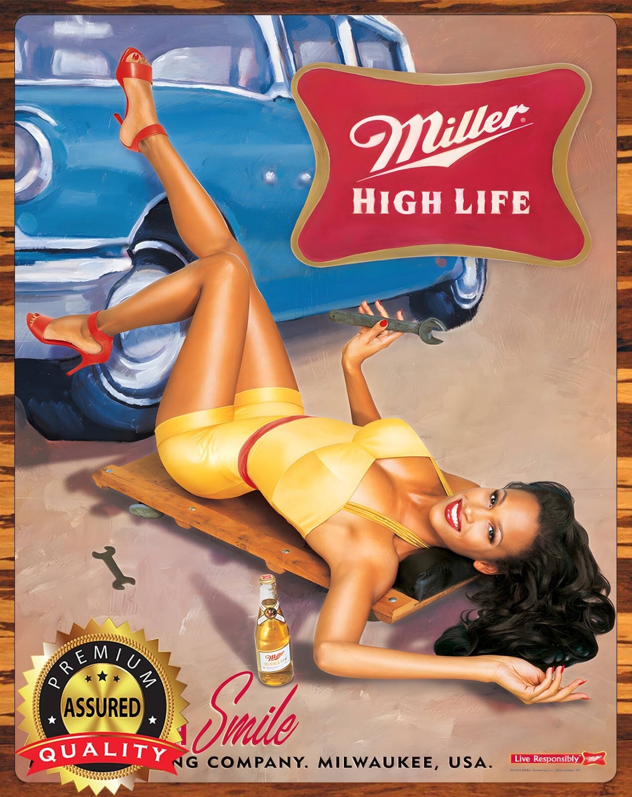 Miller High Life – Service With A Smile – Rare – Metal Beer Sign 11 x 14