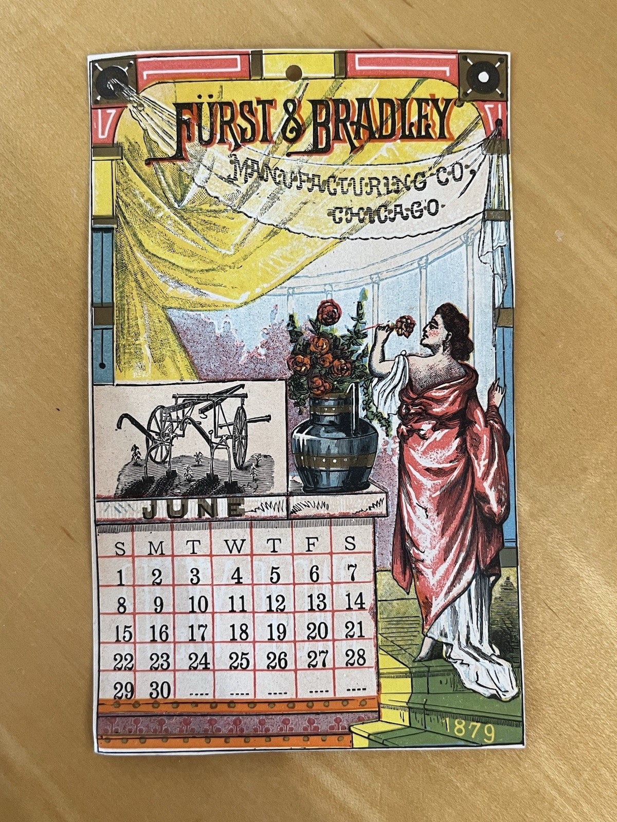 FURST & BRADLEY CHICAGO JUNE, 1879 CALENDAR VICTORIAN TRADE CARD