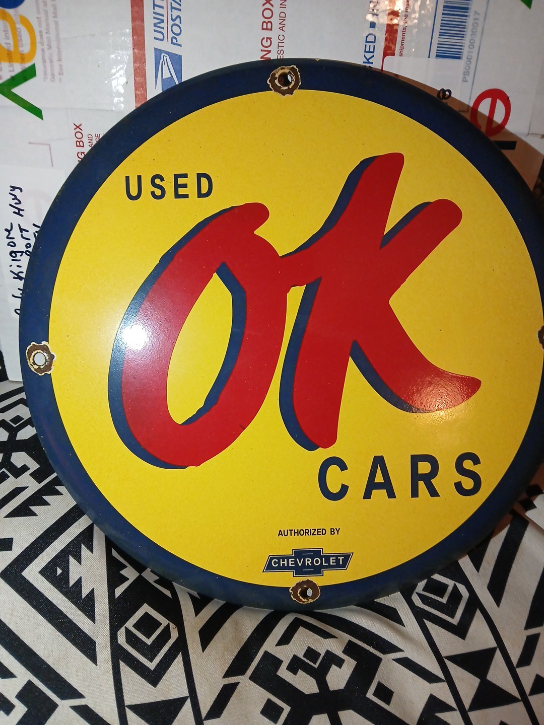 VINTAGE CHEVROLET PORCELAIN OLD SIGN OK USED CARS TRUCK SALES SERVICE DEALERSHIP