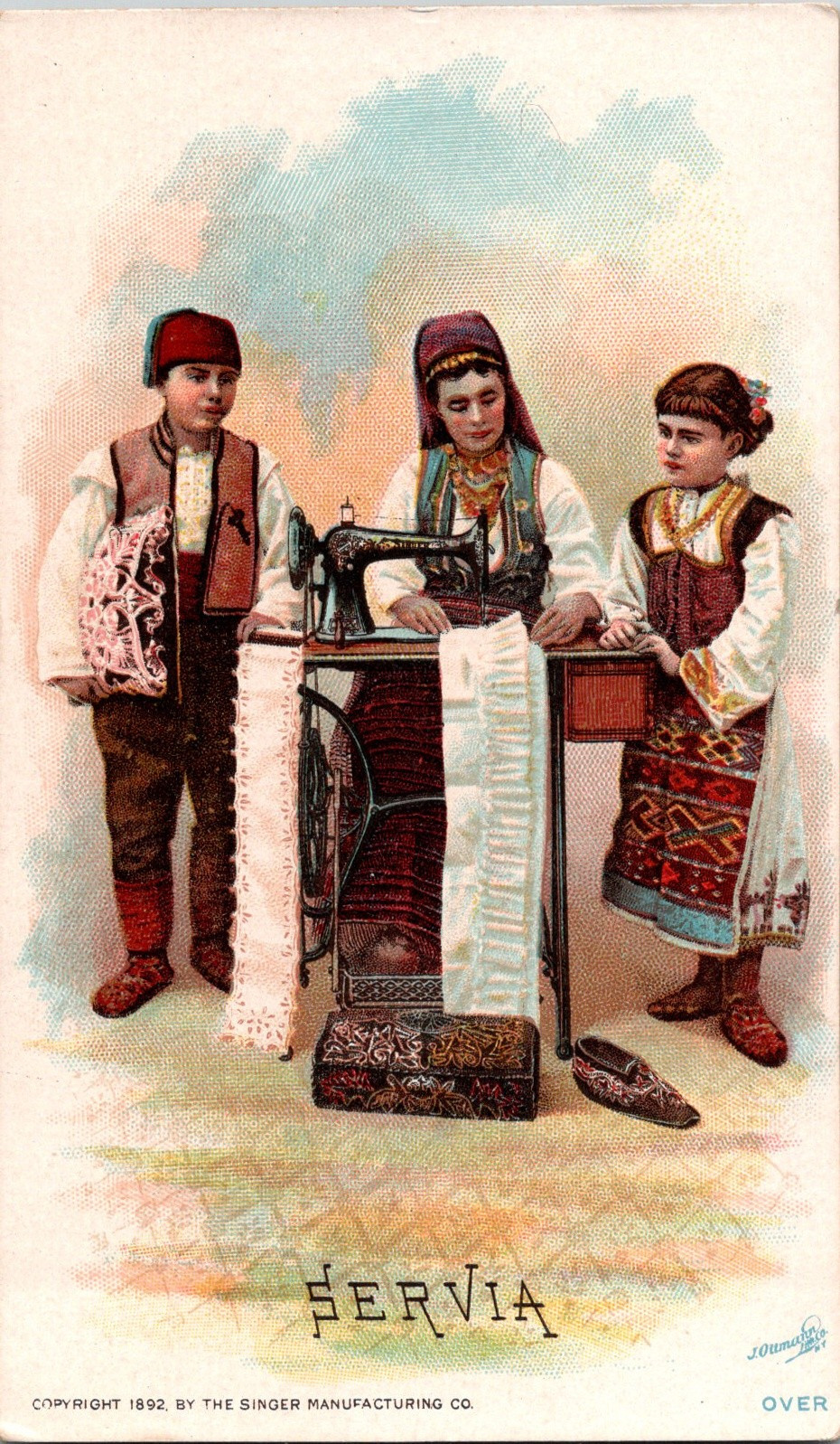 c1892 Singer Manufacturing Co. Sewing Trade Card SERVIA Costumes Nations