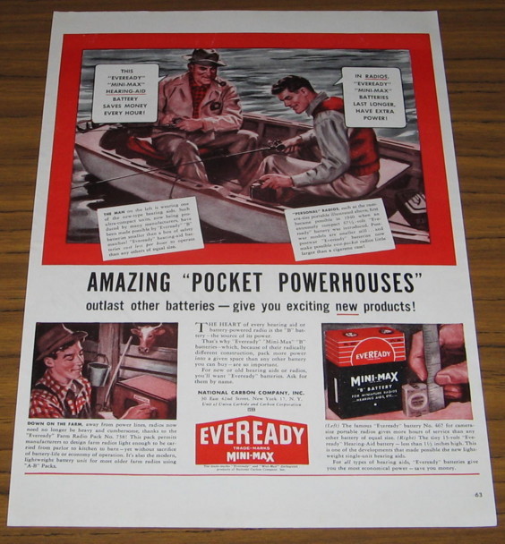 1946 Vintage Ad Eveready Battery Fishing,Farmer,Pocket Powerhouses Batteries