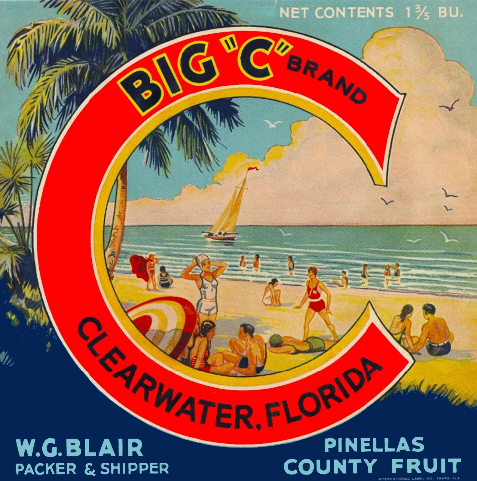 f32 Clearwater Florida Big C Orange Citrus Fruit Crate Label Fridge Magnet