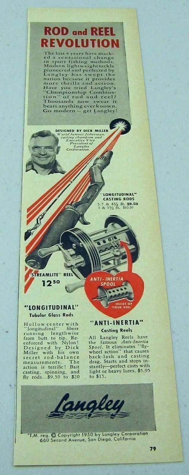 1951 Print Ad Langley Streamlite Fishing Reels & Rods San Diego,CA