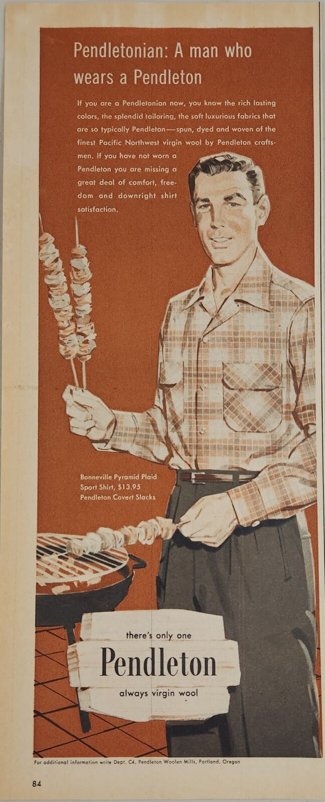 1956 Print Ad Pendleton Woolen Mills Plaid Shirts & Covert Slacks Portland,OR