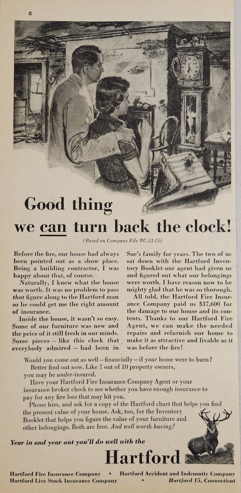 1955 Print Ad Hartford Fire Insurance Couple in Burnt Out Home Hartford,CT