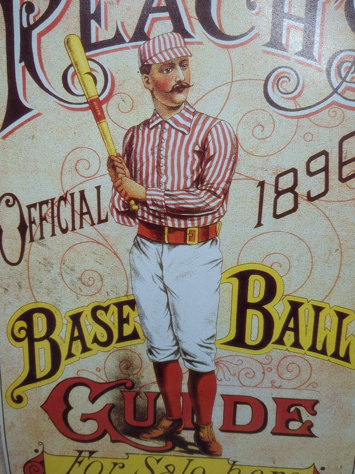 Vintage 1993 Desperate Sign Co 1896 Reach’s Baseball Guide Metal Sign 10″x15′