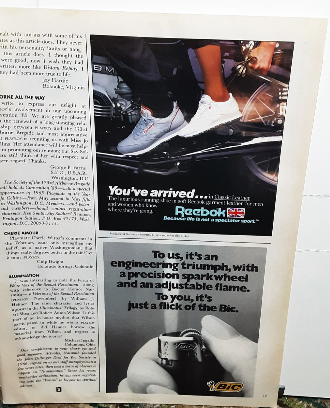 1985 Vintage Reebok Classic Leather Shoes Print Ad & Bic Lighter Flick