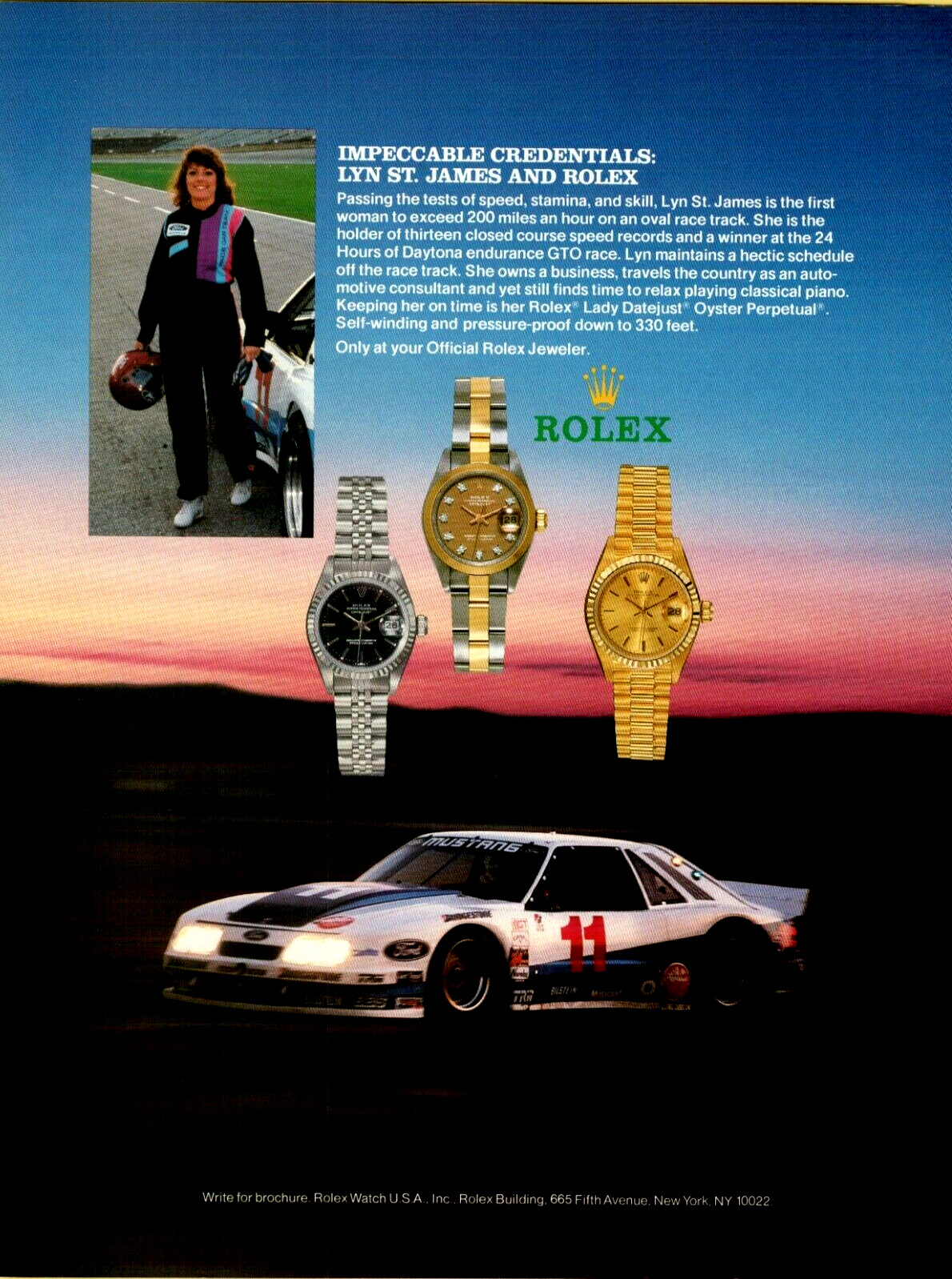 1989 Rolex Lady Datejust Oyster Perpetual Lynn St James Daytona VINTAGE PRINT AD