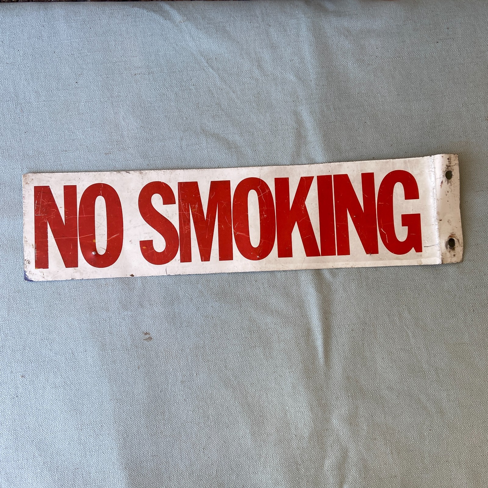 Vintage No Smoking Sign Wall Mount 4”x15” White Red Lettering Metal 90 Degree