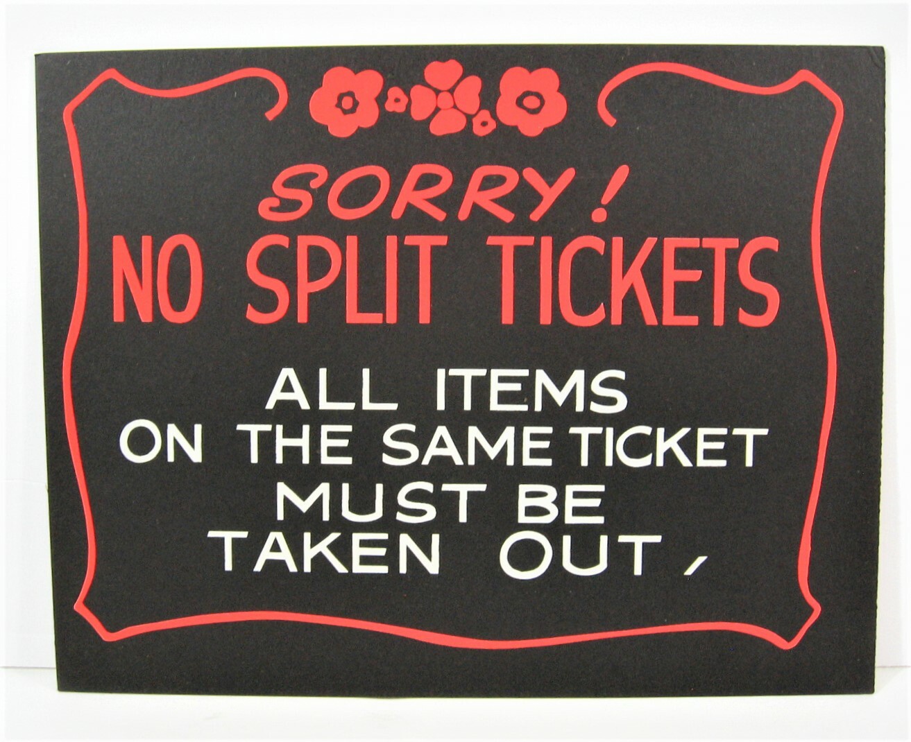 Vintage No Split Ticket / Country Store Cardboard 11×14 Window Sign Old Stock