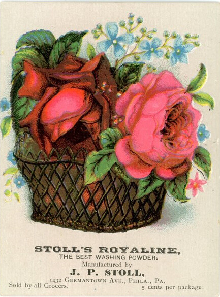 Stoll’s Royaline Washing Powder Victorian Trade Card – Basket of Roses