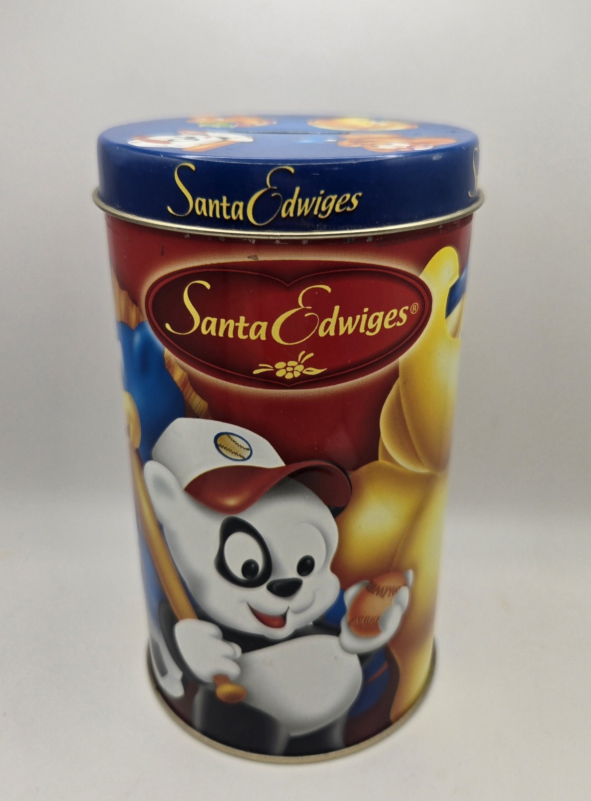 2007 Collectible Santa Edwiges Animal Cookies Metal Tin Piggy Bank w/Lid 🐘🐼