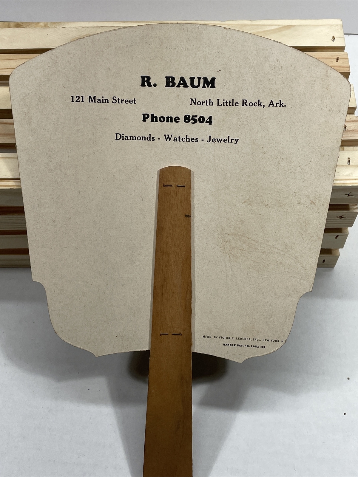 1940s-50s Advertising Fan Cardboard R. Baum Jeweler North Little Rock Arkansas