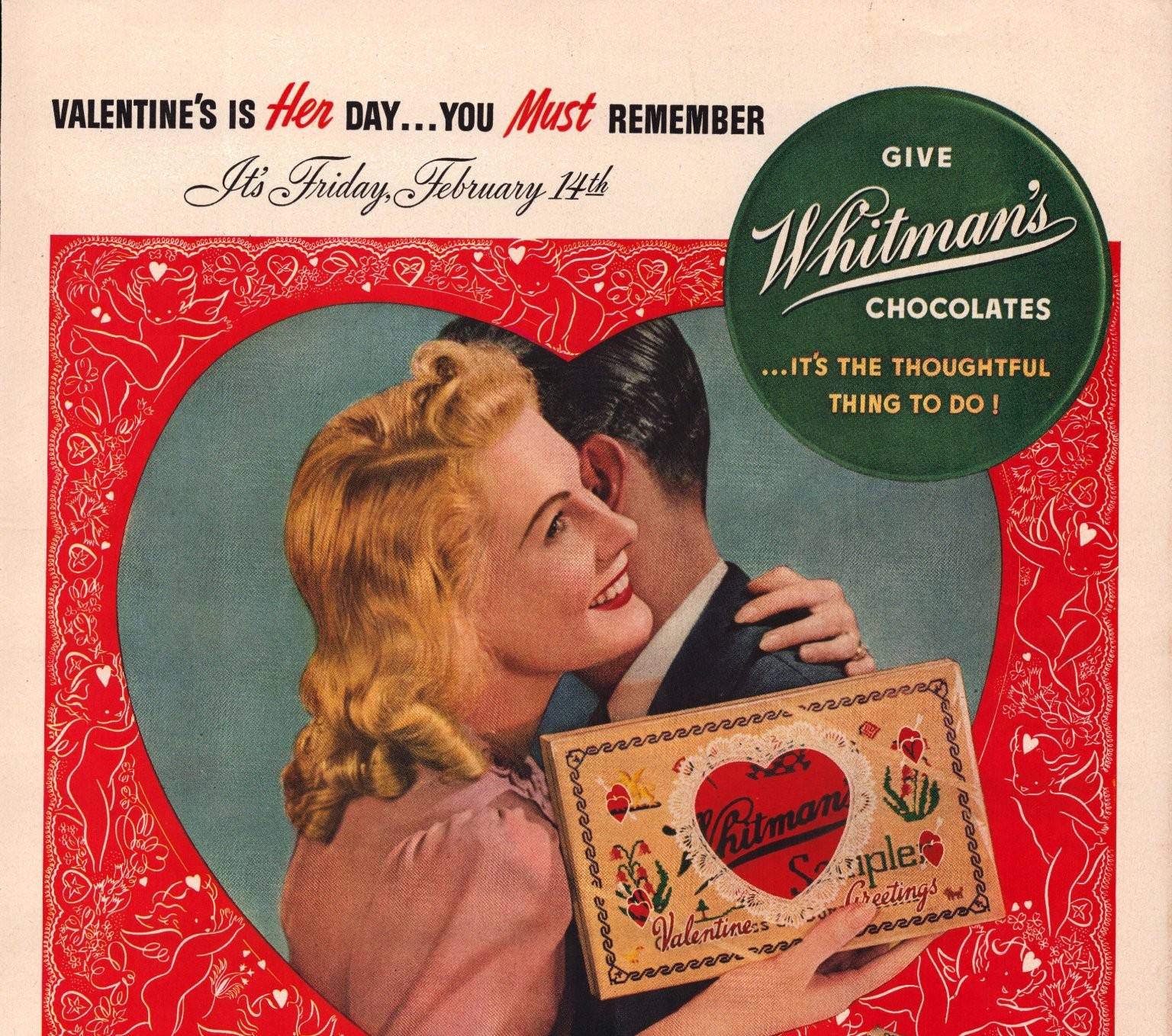 Whitman’s Chocolates Life Magazine Ad Print Valentine’s Day 1941 Candy Gift WWII